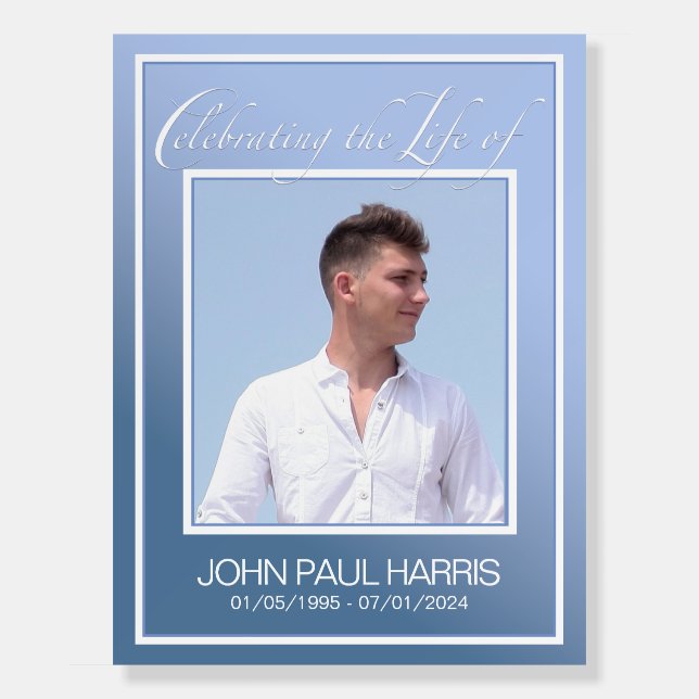 Blue Photo Funeral Welcome Sign (Front)