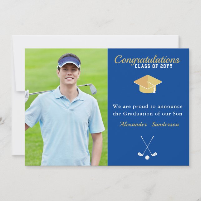 Blue Photo Golf Class of 2022 Graduation  Announcement (Front)