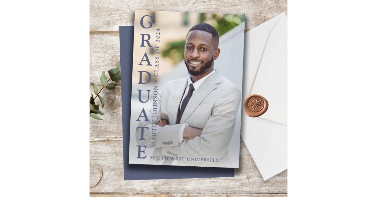 Blue Photo Graduation Invitation | Zazzle