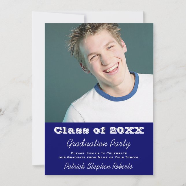 Blue Photo Graduation Invite for Son (Front)