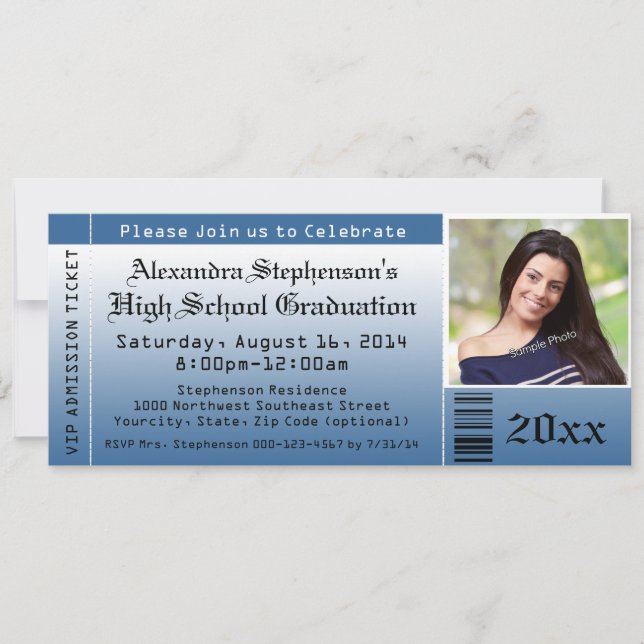 Blue Photo Graduation Ticket Invitations (Front)
