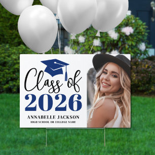 Blue Photo Graduation Yard Sign