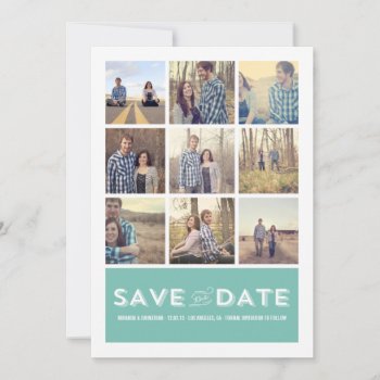Blue Photo Grid Save The Date Announcements by AllyJCat at Zazzle