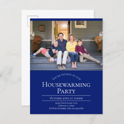  Blue Photo Housewarming Invitation Postcard