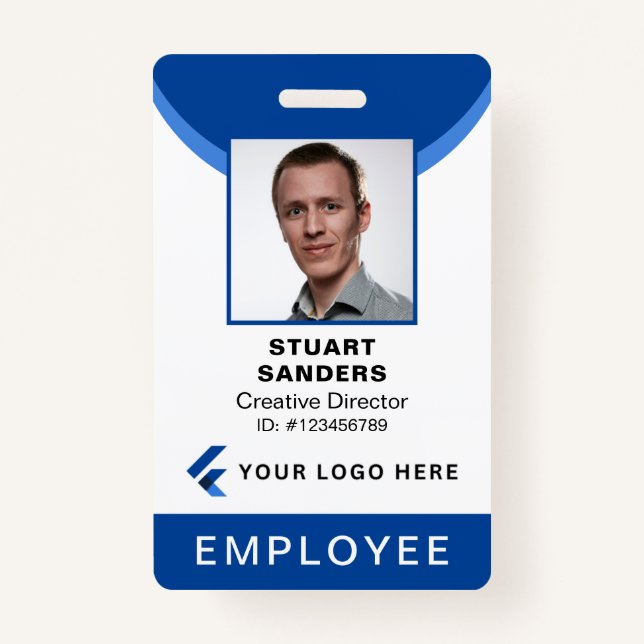 Blue Photo ID QR Code Employee Company Badge (Front)