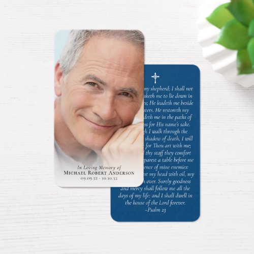 Blue Photo Memorial Prayer Card