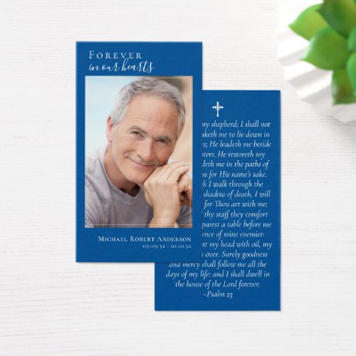 Blue Photo Memorial Prayer Card