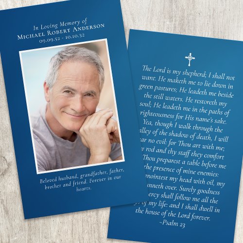 Blue Photo Memorial Prayer Card