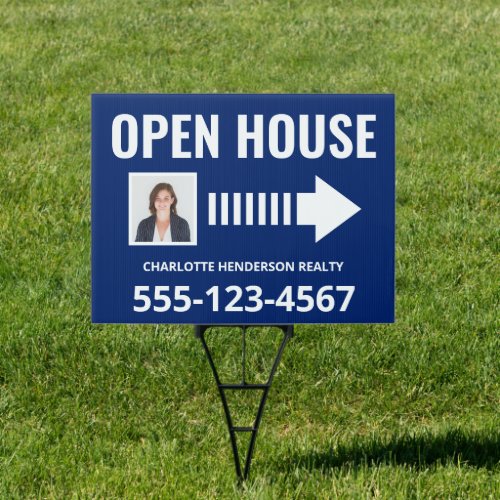 Blue Photo Open House Real Estate Arrow Welcome Sign
