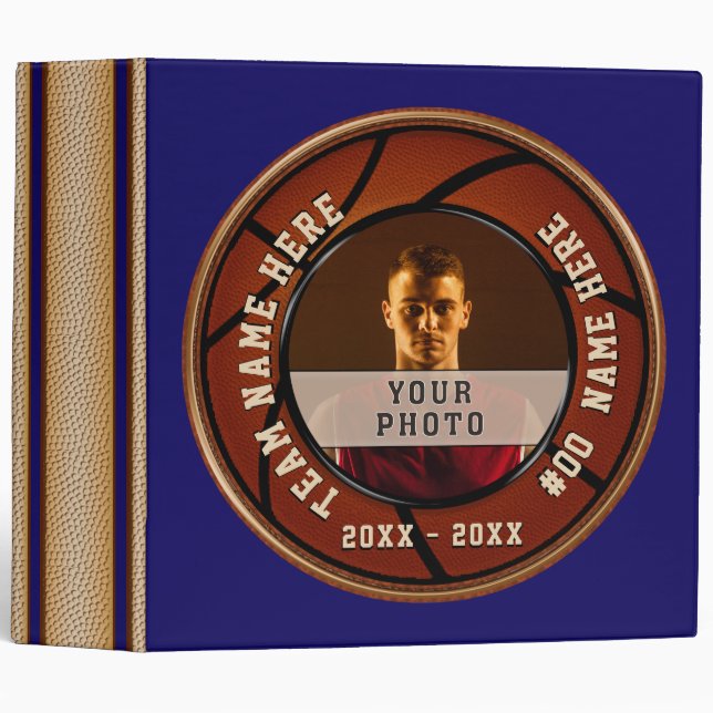 Blue Photo Personalized Basketball Binder Album (Front/Spine)