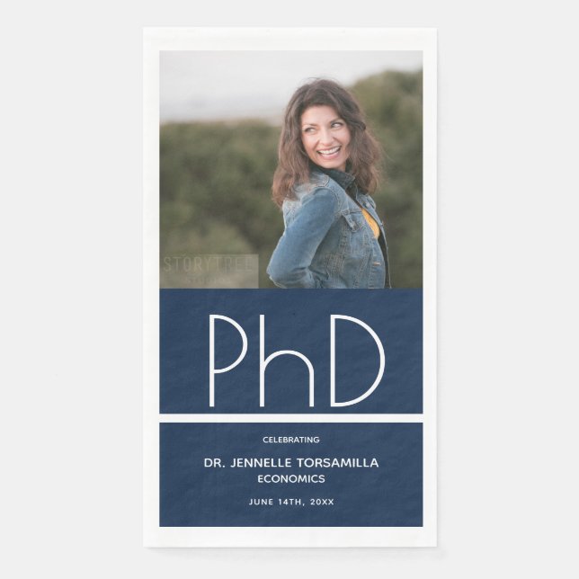 Blue Photo PhD Graduation Paper Guest Towels (Front)