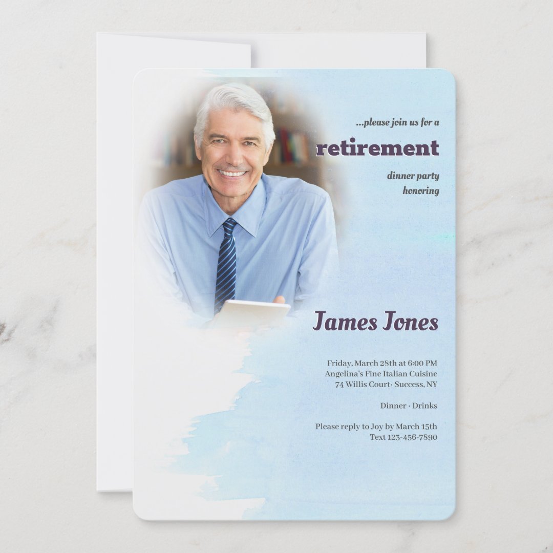 Blue Photo Retirement Party Invitations 