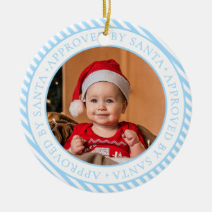 Blue Photo Santa's Nice List Member Christmas Ceramic Ornament