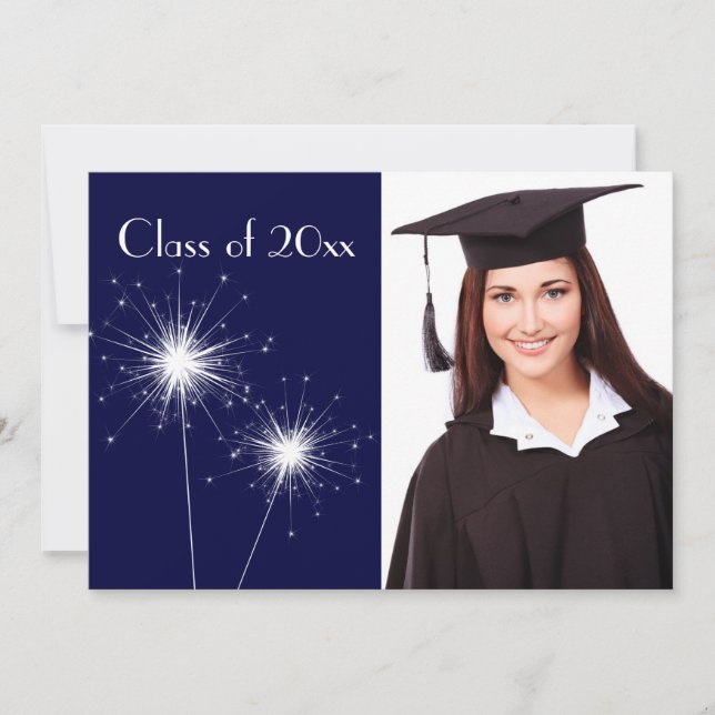 Blue Photo Sparkler Graduation Invite (Front)