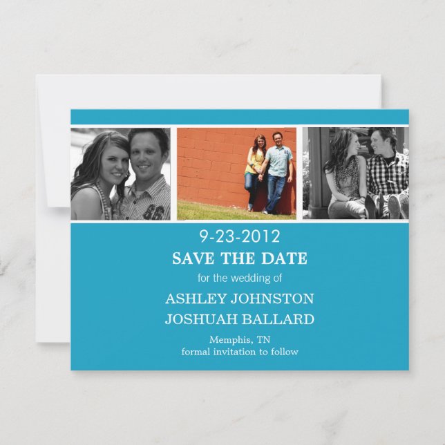 Blue Photo Strip Save The Date Invites (Front)