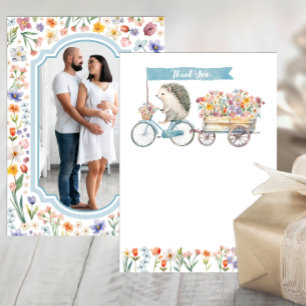 Blue Photo Thank You Card – Hedgehog Baby Shower