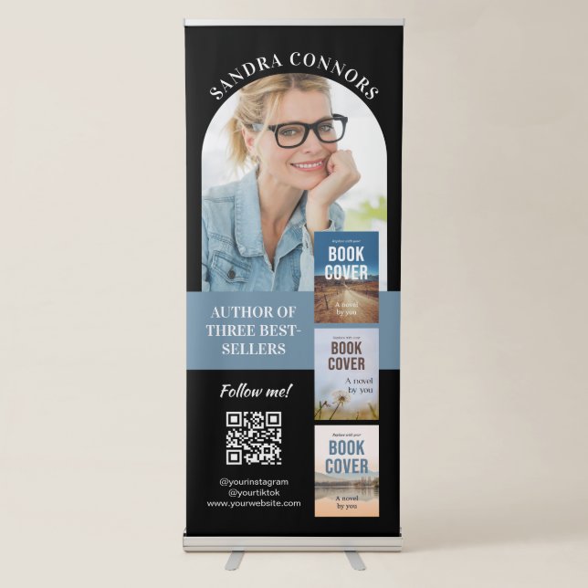 Blue Photo & Three Covers Author Promotional Retractable Banner (Front)