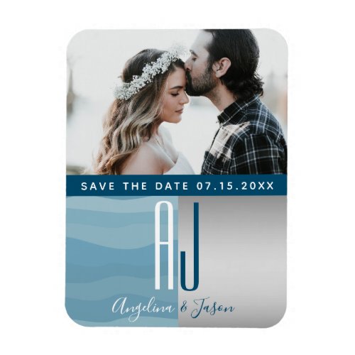 Blue Photo Wedding Save The Date Invitation Magnet