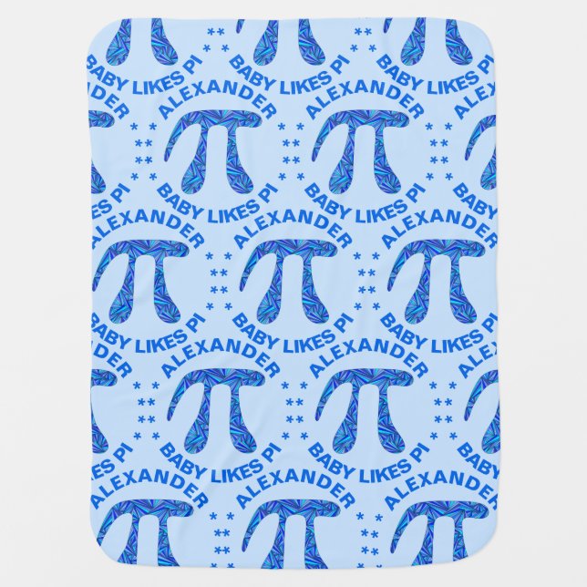 Blue Pi Symbol Math Geek Cute Baby Likes Pi Swaddle Blanket (Front)