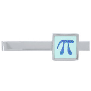Blue Pi Symbol Math Geek Manly Nerd Fashion Cute Silver Finish Tie Clip