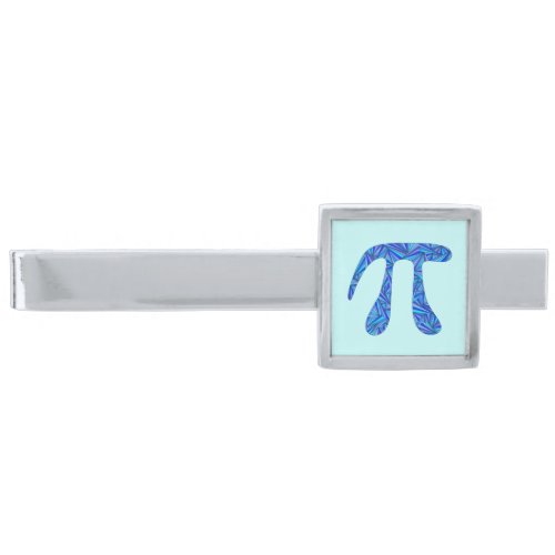 Blue Pi Symbol Math Geek Manly Nerd Fashion Cute Silver Finish Tie Clip