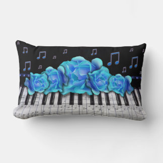 Blue Piano Keyboard and Notes Lumbar Pillow