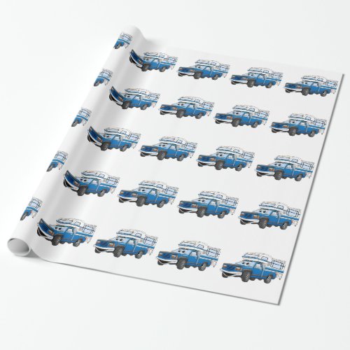 Blue Pick Up Camper Cartoon Wrapping Paper