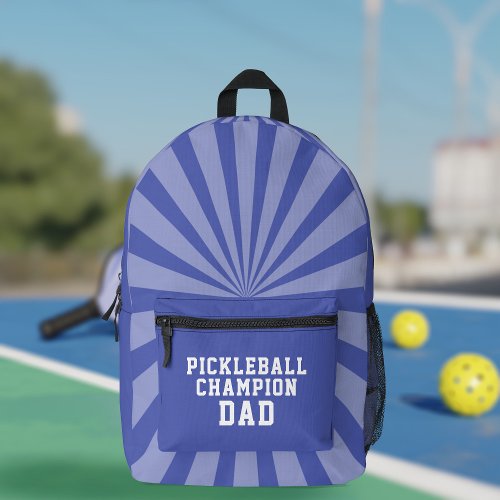 Blue Pickleball Champion Dad Printed Backpack