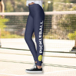 Blue Pickleball Leggings Yellow Ball Custom Text<br><div class="desc">The perfect leggings for pickleball enthusiasts. High quality leggings with the word PICKLEBALL and a yellow pickleball on each side. Fun for casual social play or tournament match play - easily change the background color to match your club/team's colors. Just click on customize and scroll down to the color picker....</div>