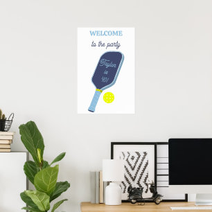 Blue Pickleball Paddle and Ball Party Welcome Poster