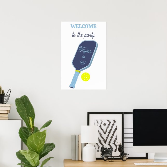 Blue Pickleball Paddle and Ball Party Welcome Poster (Home Office)