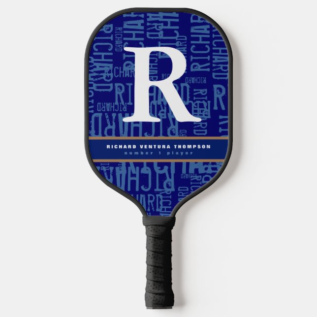 Blue Pickleball Paddle with name of the Player (Front)