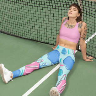 Blue Pickleball Pattern Workout / Paddles Pink Bag Leggings
