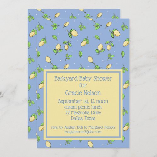 Blue Picnic Baby Shower Lemons Invitation