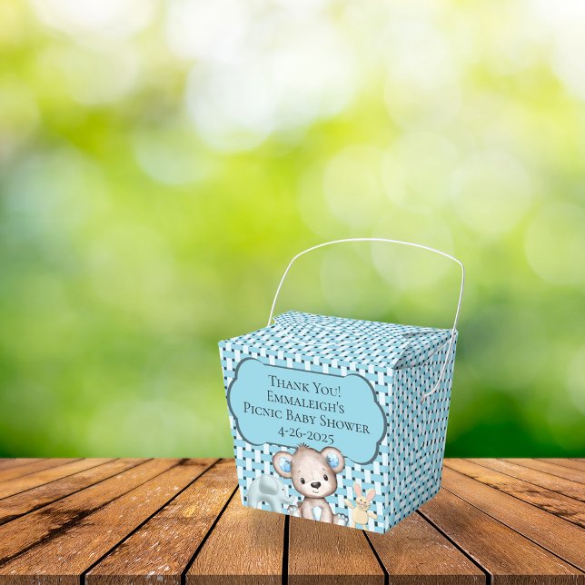 Blue Picnic Friends Baby Shower Basket Thank You Favor Boxes (Creator Uploaded)