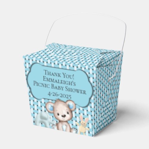 Blue Picnic Friends Baby Shower Basket Thank You Favor Boxes