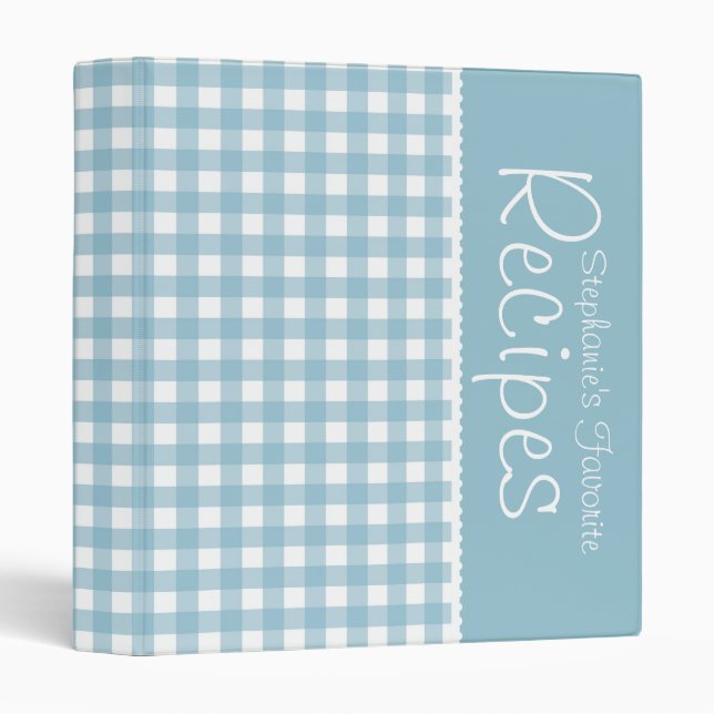 Blue Picnic Gingham Personalized Recipe Binder (Front/Spine)