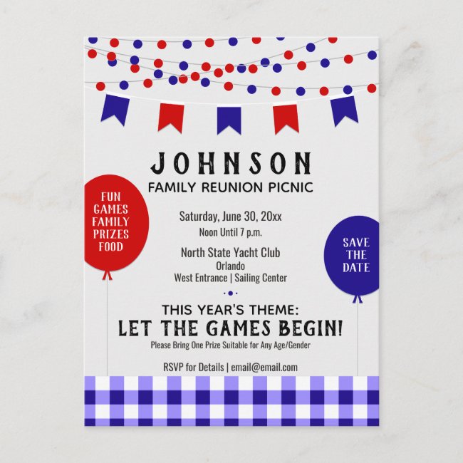 Blue Picnic Party |  Barbecue • Reunion • Birthday Announcement Postcard