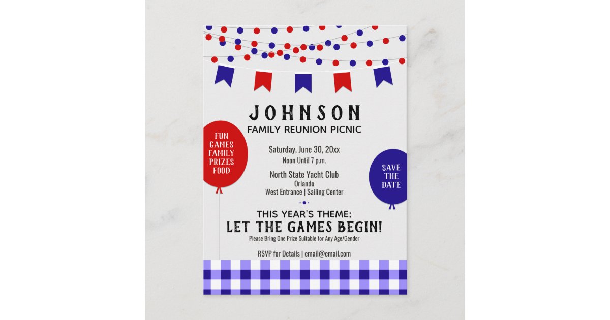 Blue Picnic Party Barbecue Reunion Birthday Announcement