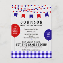 Blue Picnic Party for Barbecue  Reunion Birthday Announcement Postcard