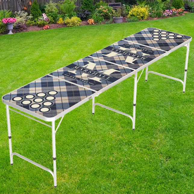 Blue Picnic Plaid Monogram & Name Overlay Beer Pong Table (Creator Uploaded)