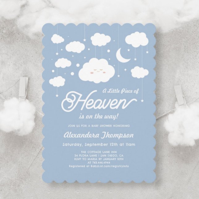 Blue Piece of Heaven Sent Baby Shower  Invitation (Creator Uploaded)