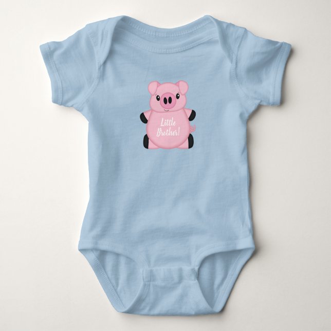 Blue Pig Baby Shower Baby Bodysuit (Front)