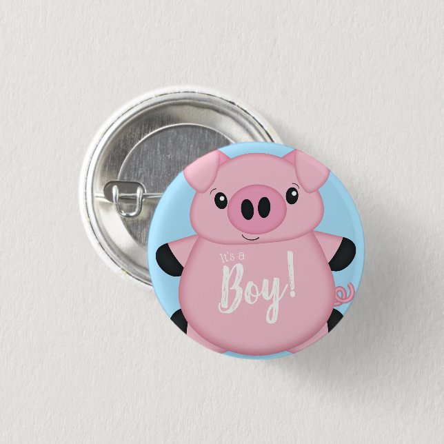 Blue Pig Baby Shower Button (Front & Back)