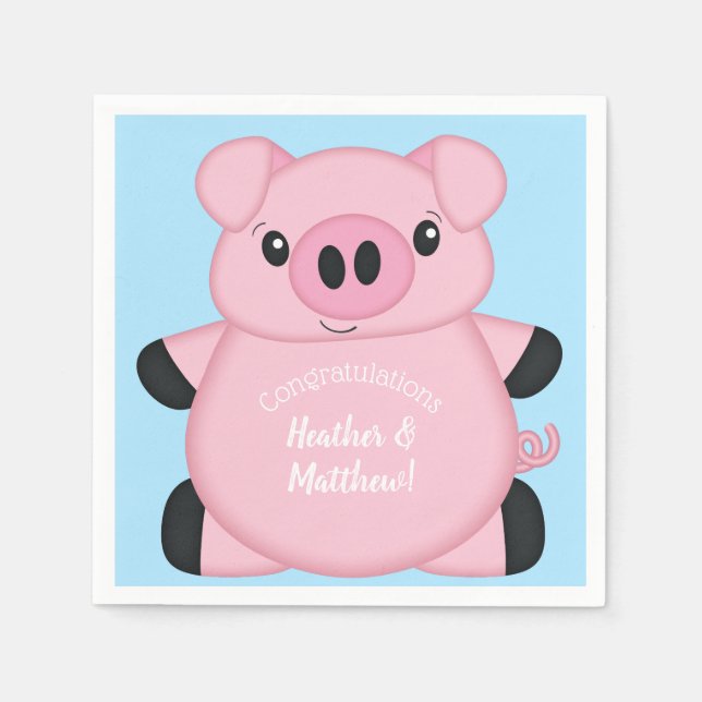 Blue Pig Baby Shower Napkins (Front)