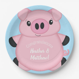 Blue Pig Baby Shower Paper Plates