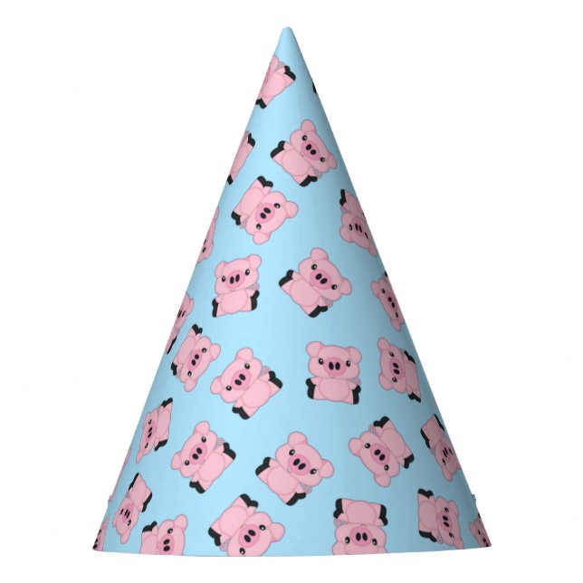 Blue Pig Birthday Party Party Hat (Front)