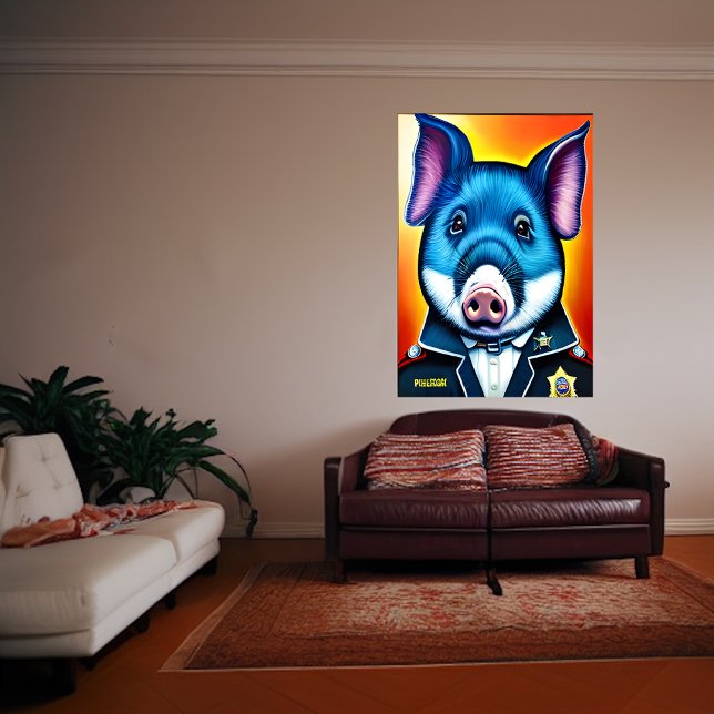 Blue pig in police uniform | AI Art Poster (Creator Uploaded)