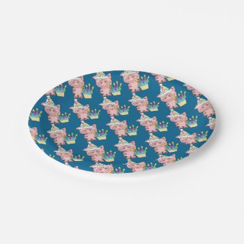 Blue Piggy Birthday Plates by ThePigPen at Zazzle