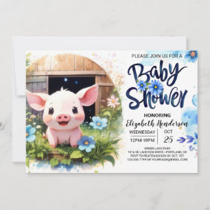 Blue Pig's Barnyard Bash Adventure Baby Shower Invitation